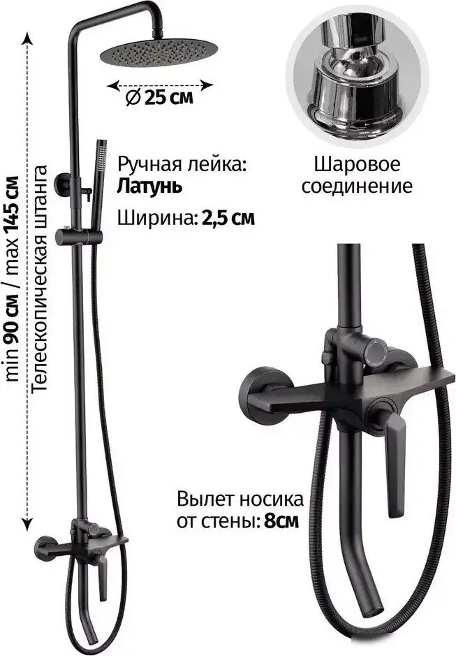 Душевая система Grocenberg GB7025 (черный матовый) - фото товара