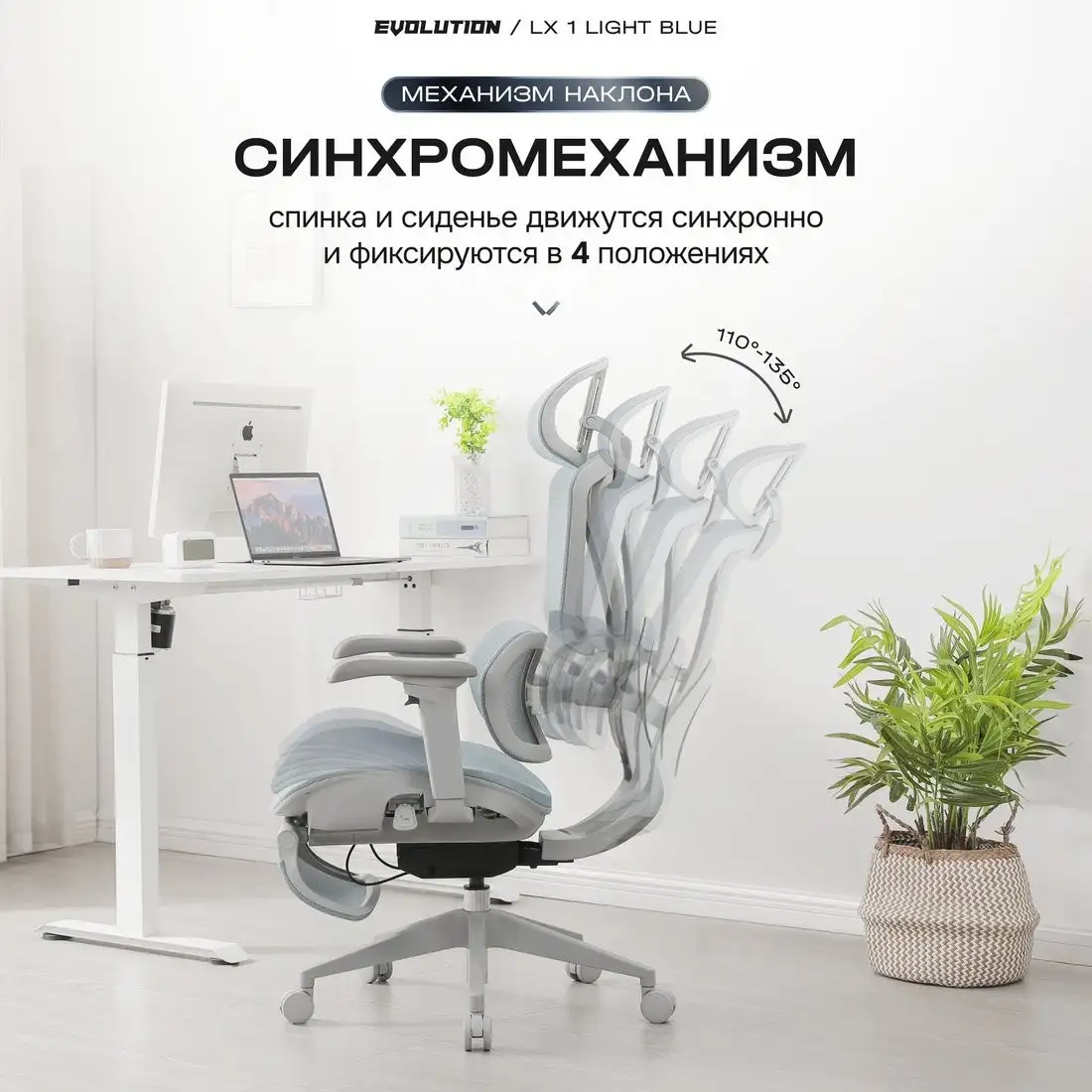 Офисное кресло Evolution LX 1 Light Blue (голубой) – фото товара