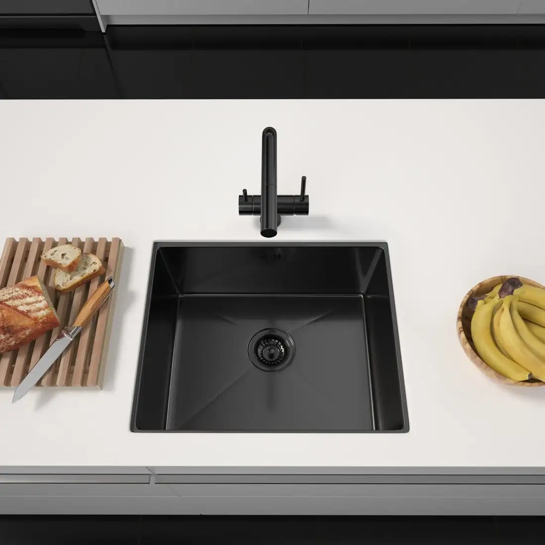 Кухонная мойка ARFEKA ECO AR 550*450 BLACK PVD NANO DECOR VOLCANIC ROCK - фото товара