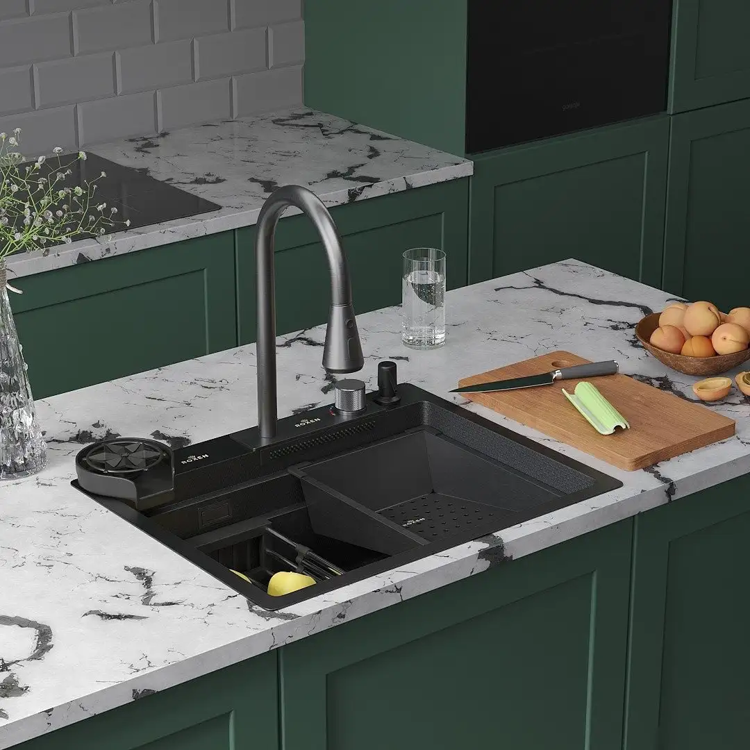 Кухонная мойка Roxen Stage Plus 560250-60-BS многофункциональная 8 в 1 (60*48/текстурный графит) - фото товара