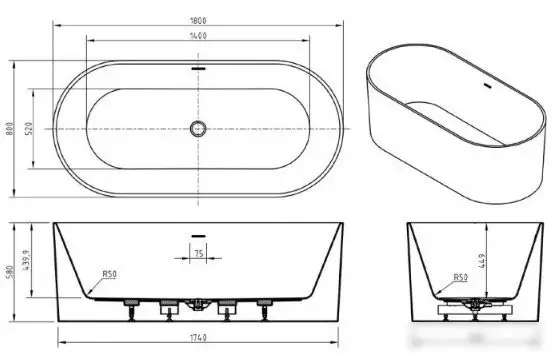Ванна BelBagno BB705-1800-800 - фото товара