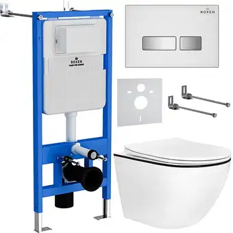 Унитаз подвесной Roxen Antares Black в комплекте с инсталляцией StounFix Slim 6 в 1 964909 (кнопка: белое стекло) - изображение в каталоге