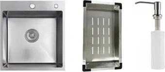 Кухонная мойка Schtoff Best Decor Silver 4550 + коландер металл K-1 BLACK + дозатор SD-1 SILVER - изображение в каталоге