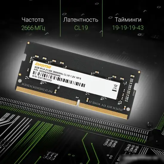 Оперативная память Digma 4ГБ DDR4 SODIMM 2666 МГц DGMAS42666004S – фото товара