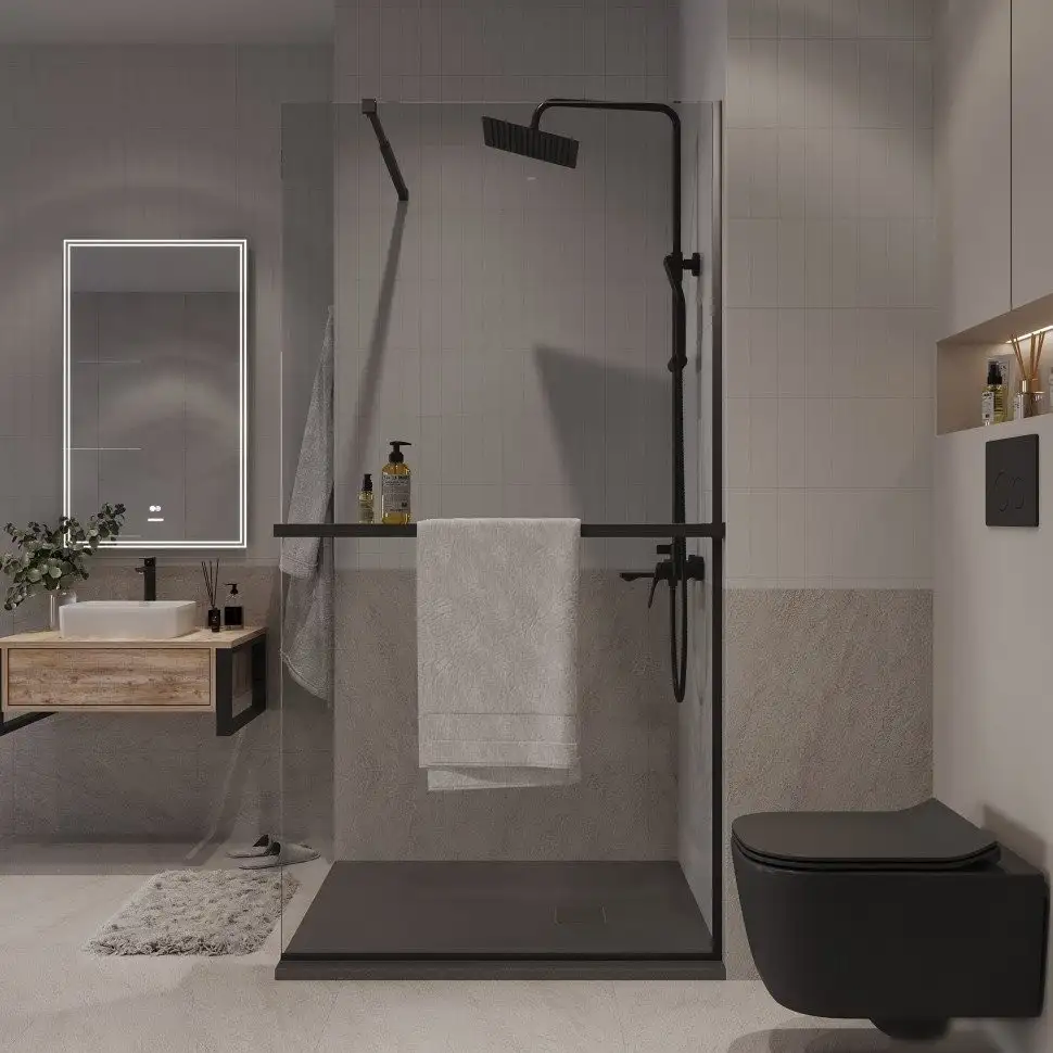 Душевая стенка Niagara NG-670-12ВLACK 120x195 (черный матовый/прозрачное стекло) - фото товара