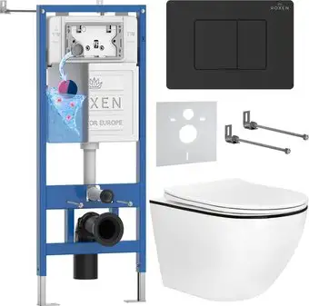 Унитаз подвесной Roxen Antares Black в комплекте с инсталляцией StounFix Dual Fresh 6 в 1 868511 (кнопка: черный матовая) - изображение в каталоге