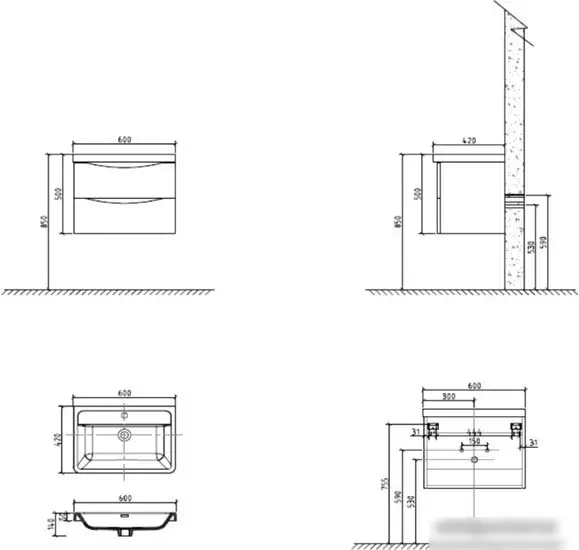 BelBagno Тумба под умывальник Ancona-N-600-2C-SO-BL (bianco lucido) – фото товара