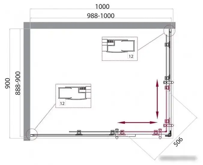 Душевой уголок BelBagno UNO-195-AH-2-100/90-C-Cr (прозрачное стекло) - фото товара