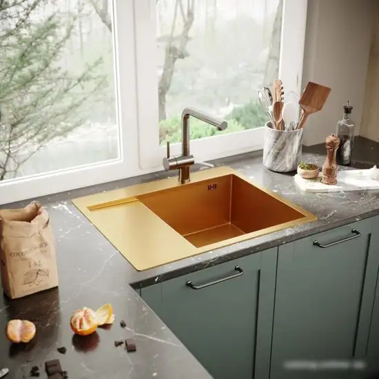 Кухонная мойка Mixline Pro 552927 (золото, с сифоном) - фото товара