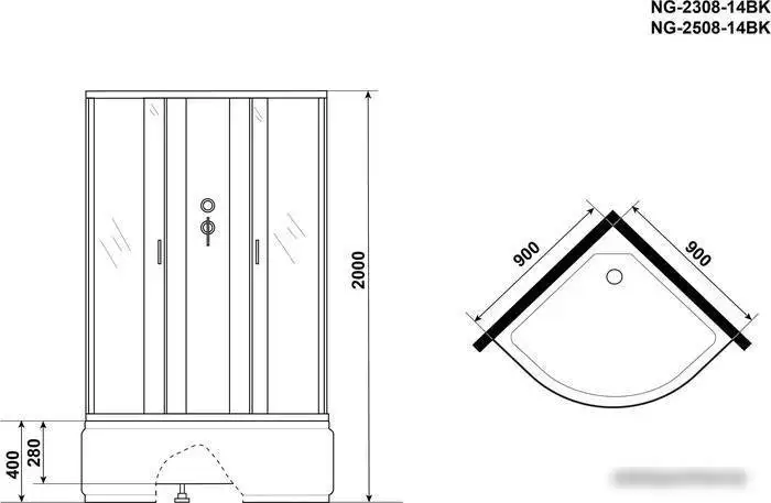 Душевая кабина Niagara NG-2308-14BK 90x90x200 - фото товара