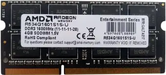 Оперативная память AMD Radeon R3 4GB DDR3 SODIMM PC4-10600 R334G1339S1S-U – изображение в каталоге