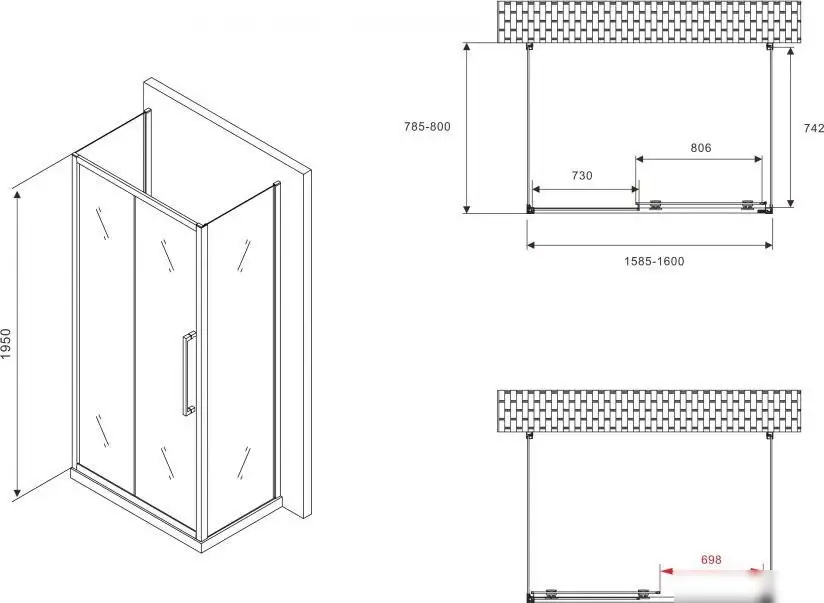 Душевой уголок Abber Schwarzer Diamant AG30160BMH-S80BM-S80BM - фото товара