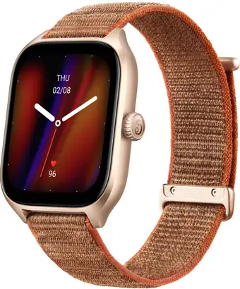 Умные часы Amazfit GTS 4 (золотистый, с коричневым нейлоновым ремешком) – изображение в каталоге