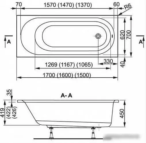 Ванна VagnerPlast Kasandra 170x70 (с каркасом и экраном) - фото товара