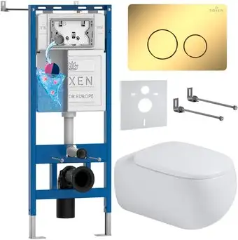 Унитаз подвесной Roxen Titan в комплекте с инсталляцией StounFix Dual Fresh 6 в 1 967227 (кнопка: золотая) - изображение в каталоге