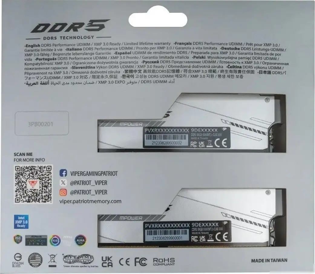 Оперативная память Patriot Viper Xtreme 5 2x24ГБ DDR5 8000 МГц PVXR548G80C38KM – фото товара