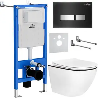 Унитаз подвесной Roxen Antares Black в комплекте с инсталляцией StounFix Slim 6 в 1 964974 (кнопка: черное стекло) - изображение в каталоге