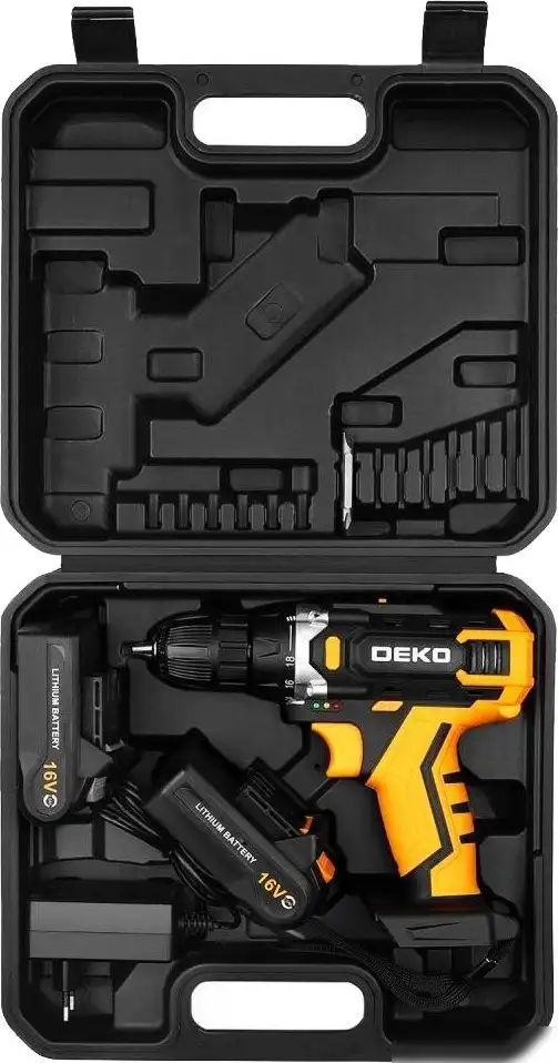 Дрель-шуруповерт Deko Sharker 16V 083-1108 (с 2-мя АКБ, кейс) – фото товара