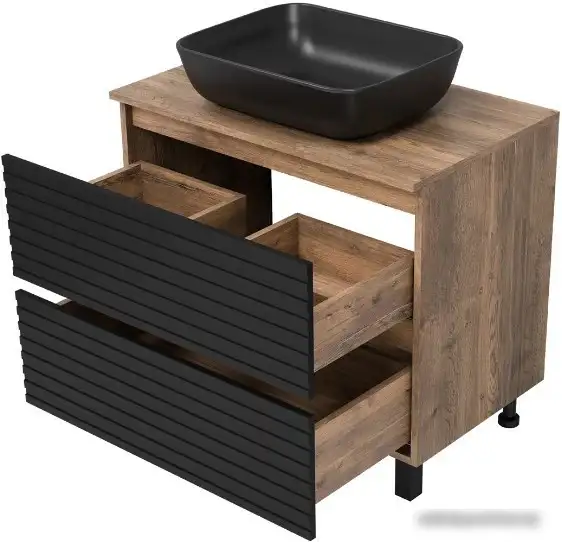 Brevita Тумба под умывальник Dakota 80 DAK-07080-19/02-2Я (черный/темное дерево) – фото товара