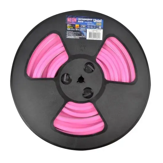 Светодиодная лента Uniel ULS-N11-2835-120LED-m-8mm-IP67-DC24V-10W-m-15M-PINK – фото товара