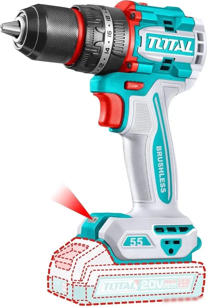 Ударная дрель-шуруповерт Total TIDLI20558 (с 2-мя АКБ, кейс) – фото товара