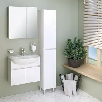 Runo Тумба с умывальником Runo Лада 60 + Уют 60 (подвесная, белый) – изображение в каталоге