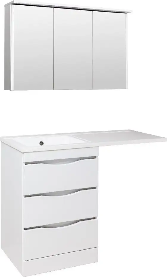 Runo Тумба с умывальником Runo Орион 60 3 ящика + Гамма 120 лайт с правым крылом (напольная, белый) – фото товара