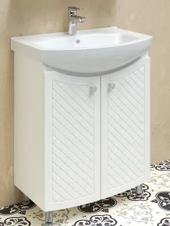 Runo Тумба с умывальником Runo Милано 65 + Элеганс 65 (напольная, белый) – изображение в каталоге