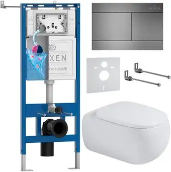 Унитаз подвесной Roxen Titan в комплекте с инсталляцией StounFix Dual Fresh 6 в 1 967231 (кнопка: оружейная сталь) - изображение в каталоге