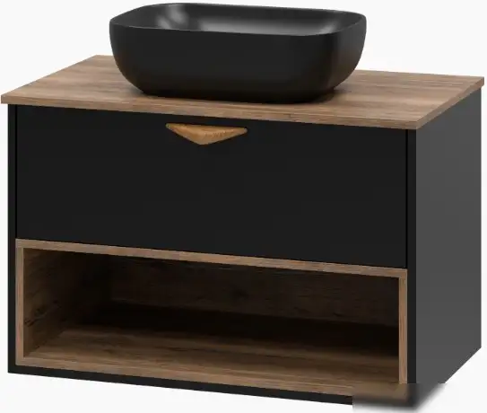 Brevita Тумба под умывальник Bergen 80 BER-07080-19-02-1Я (черный/темное дерево) – фото товара