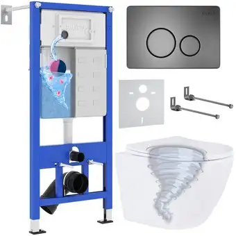 Унитаз подвесной Roxen Antares Tornado в комплекте с инсталляцией StounFix Dual Fresh 6 в 1 968390 (кнопка: оружейная сталь) - изображение в каталоге