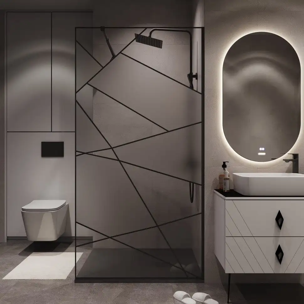 Душевая стенка Niagara NG-680-12BLACK 120x195 (черный матовый/прозрачное стекло с рисунком) - фото товара