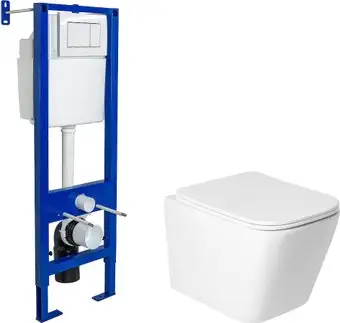 Унитаз подвесной Saniteco KW-9004WS + Berges АТОМ 410 040333 (с кнопкой) - изображение в каталоге