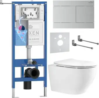 Унитаз подвесной Roxen Antares Tornado Long в комплекте с инсталляцией StounFix Dual Fresh 6 в 1 868459 (кнопка: сатин матовая) - изображение в каталоге