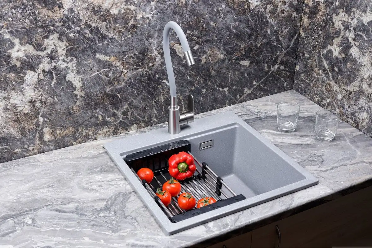 Кухонная мойка Marblan Comfort 50 (серебристый, с сифоном и колландером) - фото товара