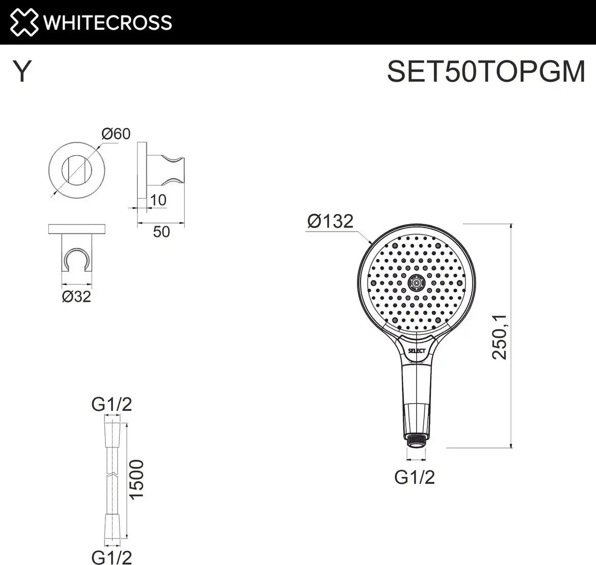 Душевой гарнитур Whitecross SET50TOPGM (оружейная сталь) - фото товара