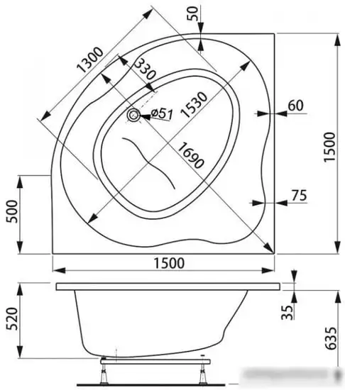 Ванна VagnerPlast Plejada 150x150 - фото товара
