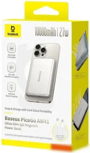 Внешний аккумулятор Baseus PicoGo AM41 Ultra-Slim Qi2 Magnetic Power Bank 10000mAh (титановый) – фото товара