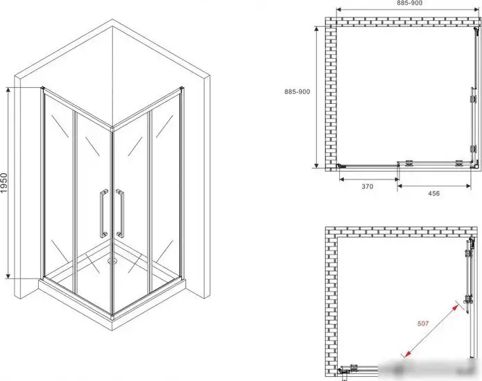 Душевой уголок Abber Schwarzer Diamant AG02090H - фото товара