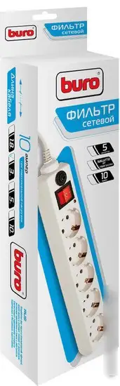 Сетевой фильтр Buro 5 розеток, белый, 3 м [500SH-3-W] – фото товара