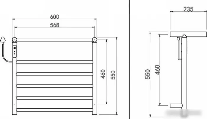 Полотенцесушитель Maxonor PL-TRE03-55-5-3 с полкой (серый, подключение слева) - фото товара
