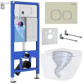 Унитаз подвесной Roxen Antares Tornado в комплекте с инсталляцией StounFix Dual Fresh 6 в 1 968388 (кнопка: пастель бежевый) - изображение в каталоге