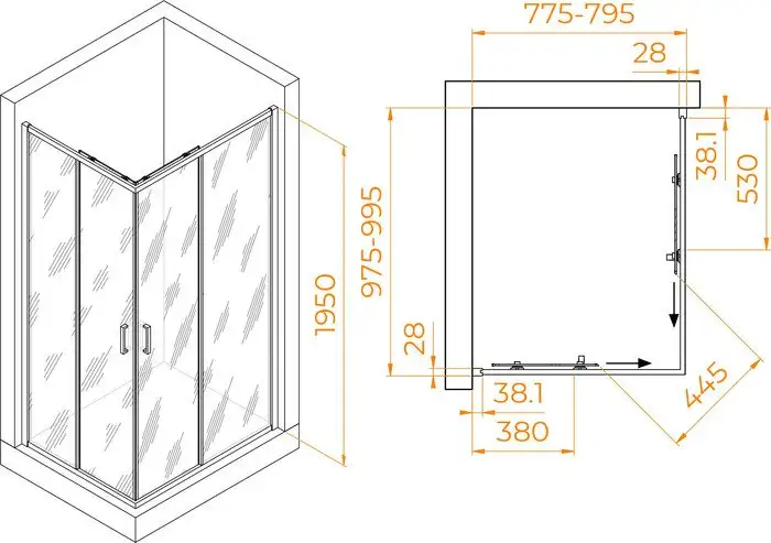 Душевой уголок RGW PA-246 030824680-11 80x100 (хром/прозрачное стекло) - фото товара