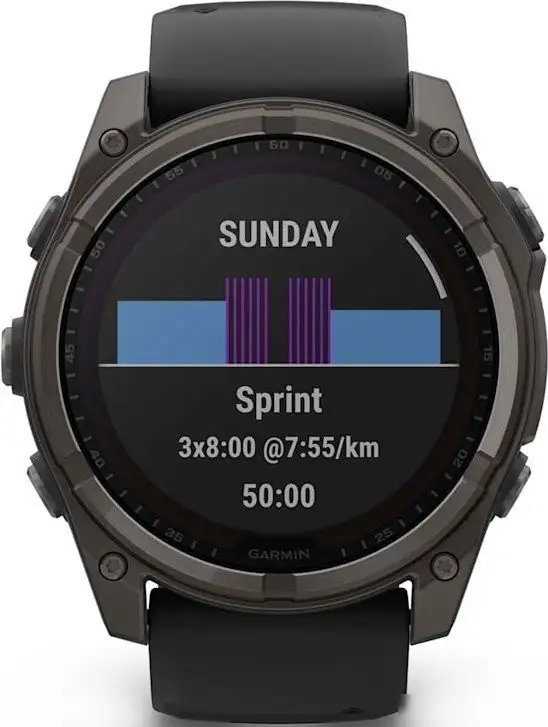 Умные часы Garmin Fenix 8 Solar, Sapphire 51мм (титановый угольно-серый с DLC-покрытием и черным ремешком) – фото товара