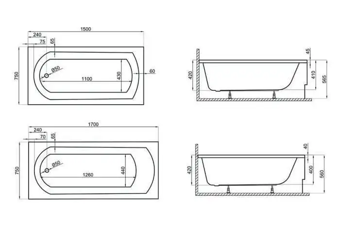 Ванна Polimat CLASSIC 170x70 с ножками - фото товара