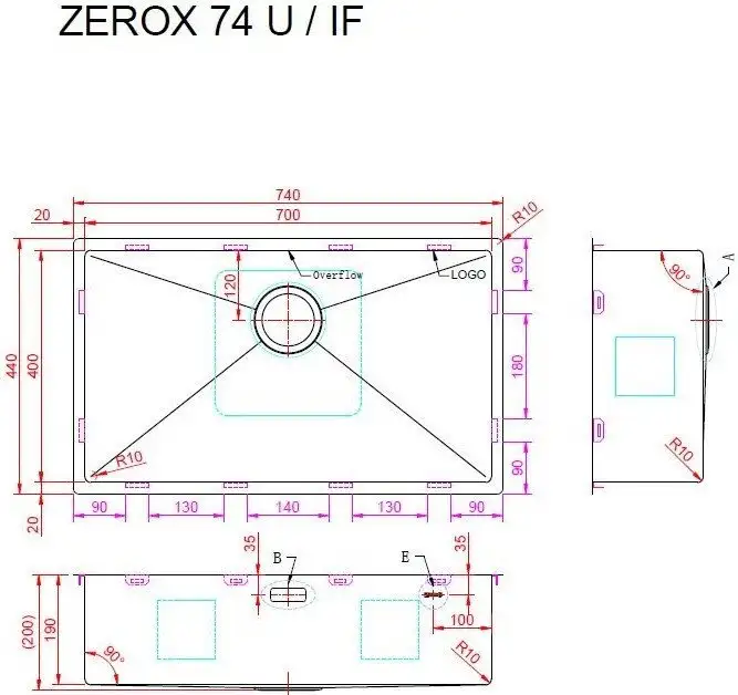 Кухонная мойка ZorG Zerox 74 U / IF PVD Gunblack - фото товара