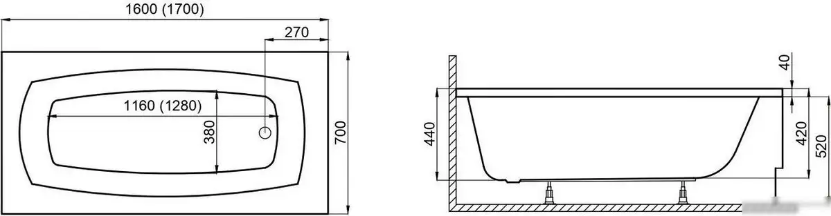 Ванна Polimat Monza 170x70 (с ножками) - фото товара