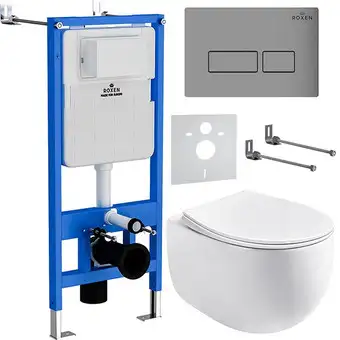 Унитаз подвесной Roxen Egg в комплекте с инсталляцией StounFix Slim 6 в 1 964210 (кнопка: хром матовый) - изображение в каталоге