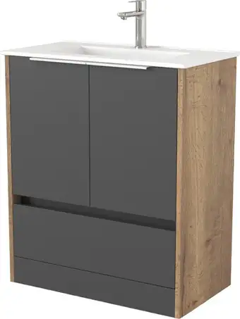 Дабер Тумба под умывальник 017 70 Т17.7.0.22Б (дуб галифакс/серый/ручка белая) – изображение в каталоге