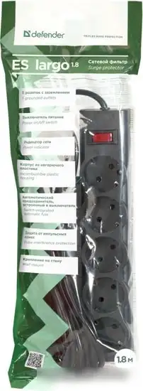 Сетевой фильтр Defender ES largo 1.8 (черный) – фото товара